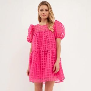 English Factory Hot Pink Gridded Organza Mini Dress NWT